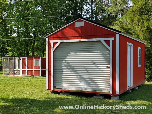 Hickory Sheds Utility Garage Scarlet Red White Trim