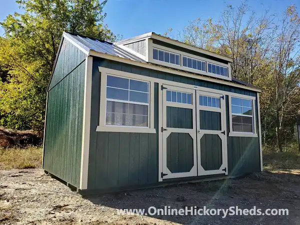 hickory-sheds-utility-dormer-med-8 Hunter Green Utility Shed with Double Barn Doors and a Utility Dormer