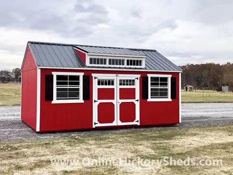 hickory-sheds-utility-dormer-sm-11 Red Utility Shed with White Trim and a Utility Dormer